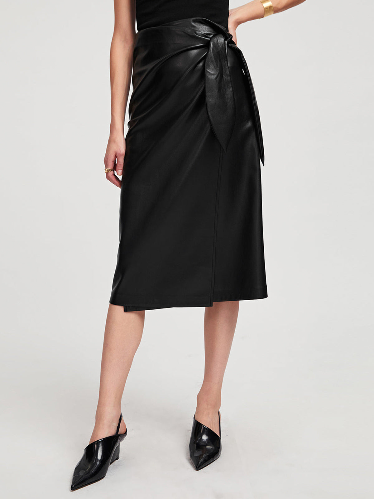 Long Wrap Vegan Leather Skirt