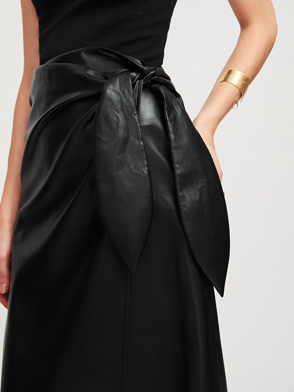 Long Wrap Vegan Leather Skirt