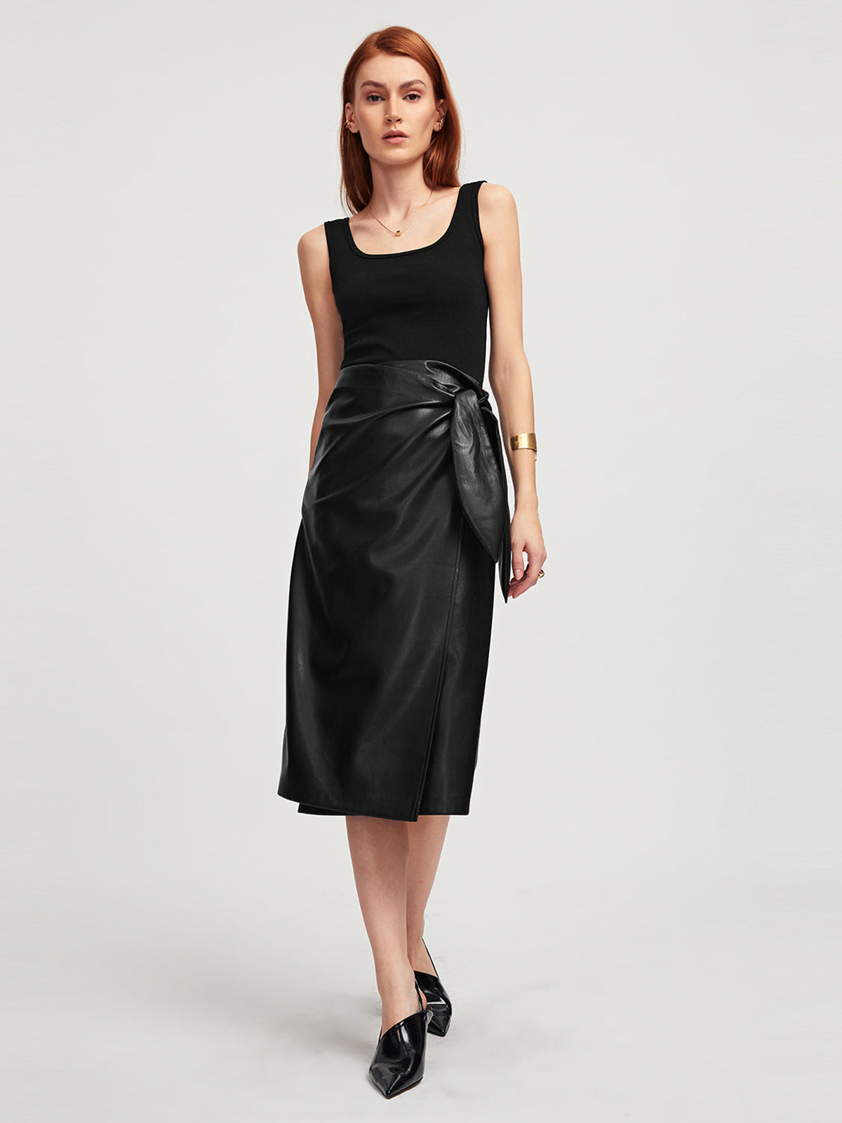 Long Wrap Vegan Leather Skirt