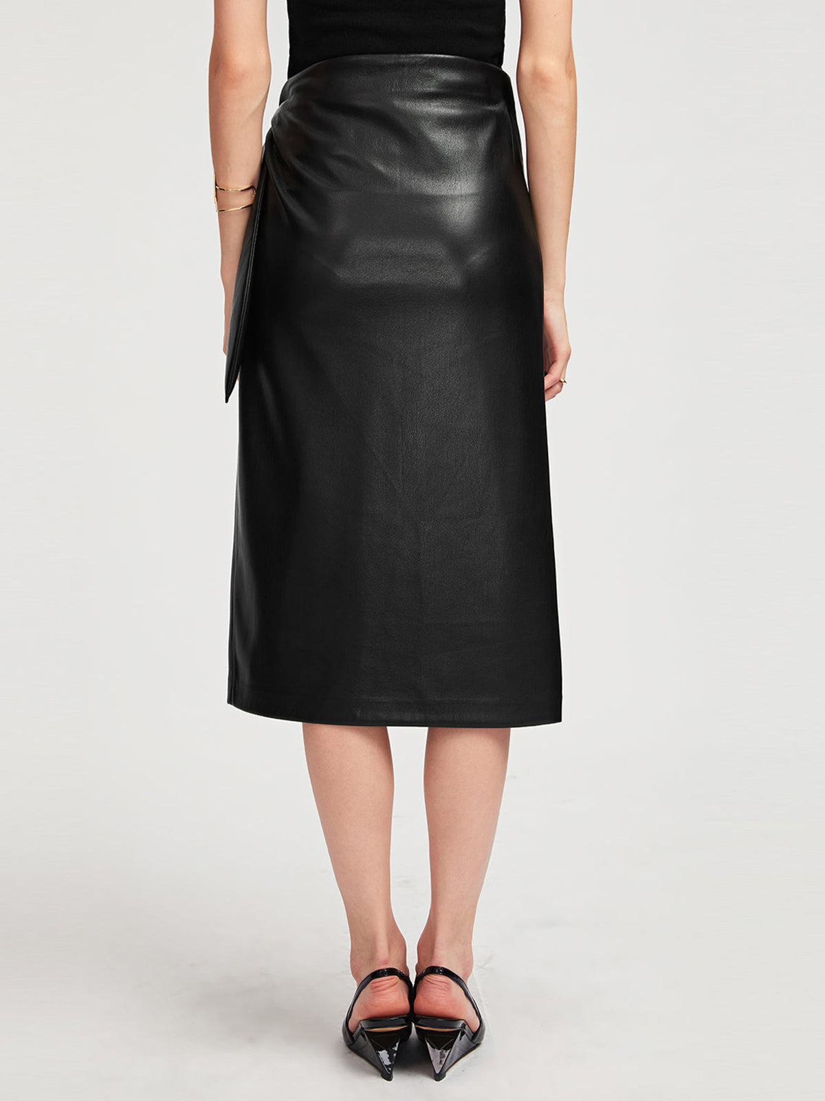 Long Wrap Vegan Leather Skirt